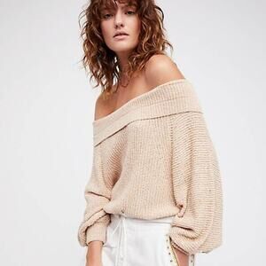 Free People Edessa Off Shoulder Crop Tan Sweater Size L